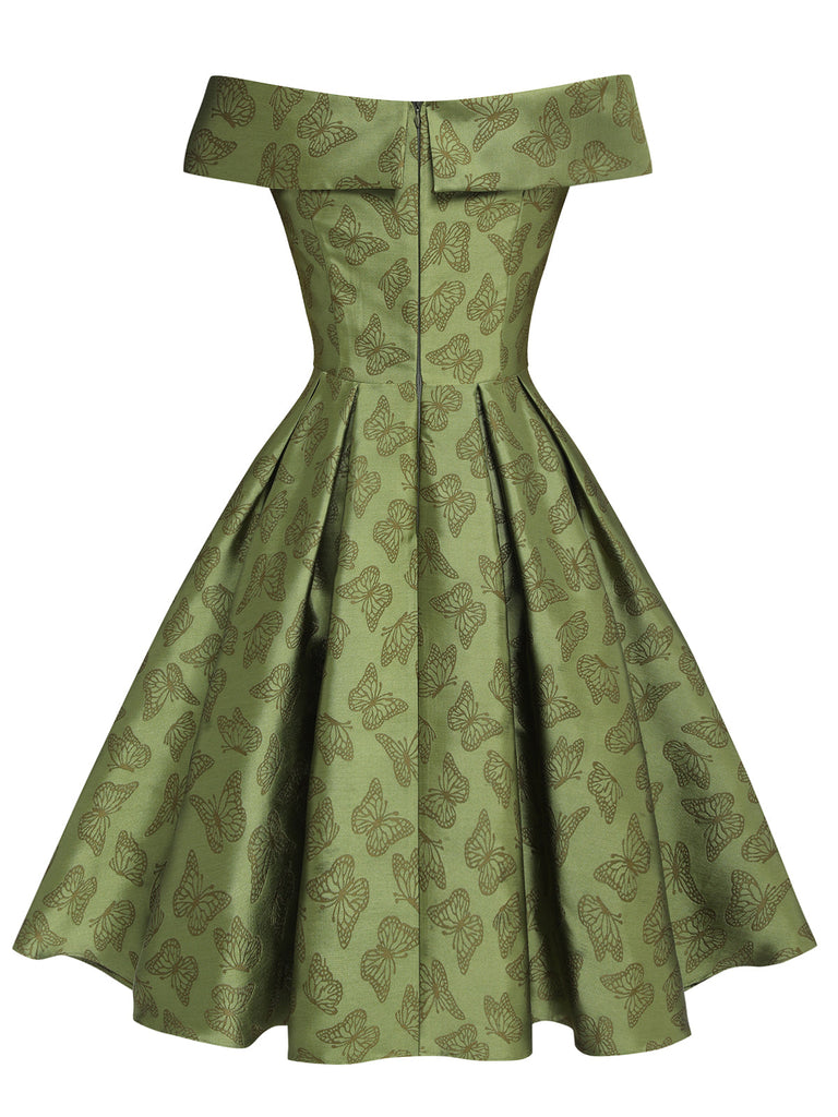 Green 1950s Off-Shoulder Vintage Dress — vintage elegance for the modern woman