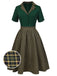 Green 1950s Plaid Patchwork Lapel Dress, vintage dress, retro fashion, rockabilly, pin-up fashion - perfect for women who love vintage and retro fashion