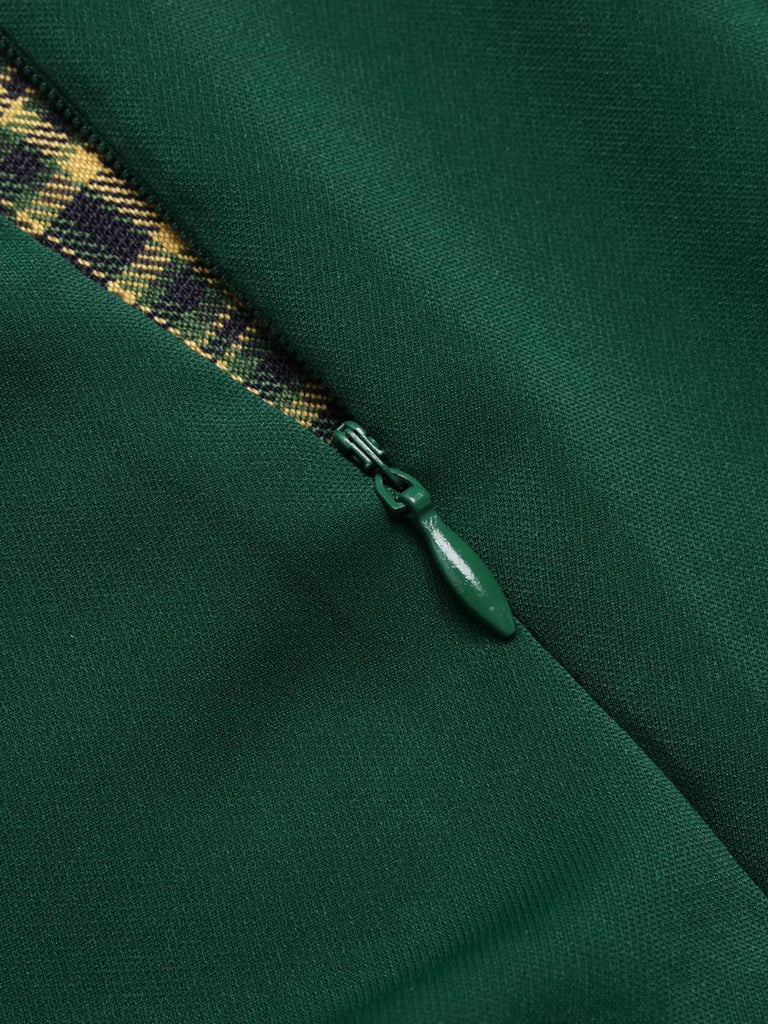 Green 1950s Plaid Patchwork Lapel Dress, vintage dress, retro fashion, rockabilly, pin-up fashion - perfect for women who love vintage and retro fashion