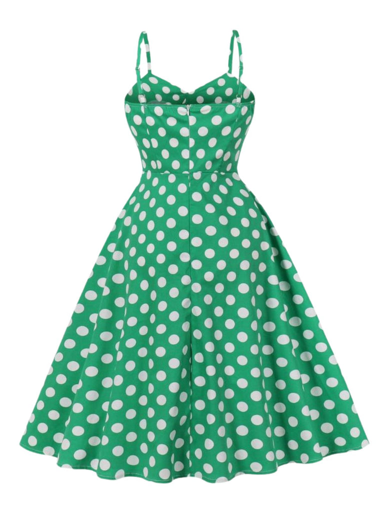 Green 1950s Polka Dot Spaghetti Strap Dress - vintage dress, retro fashion, rockabilly