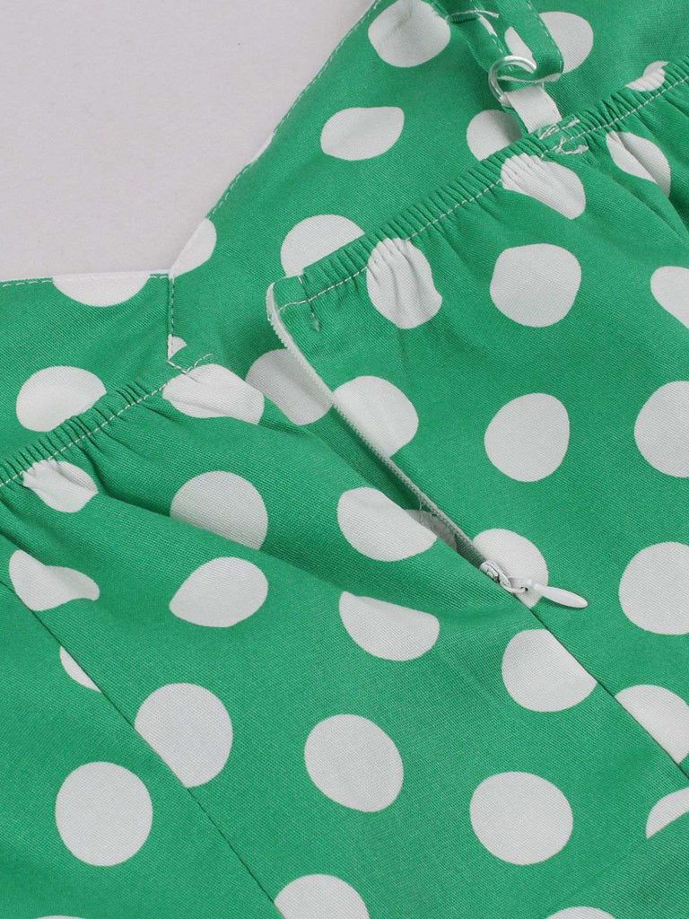 Green 1950s Polka Dot Spaghetti Strap Dress - vintage dress, retro fashion, rockabilly