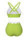 Green 1950s Polka Dot V-Neck Swimsuit, vintage swimsuit, pin-up swimwear - perfect for women who love vintage and retro fashion