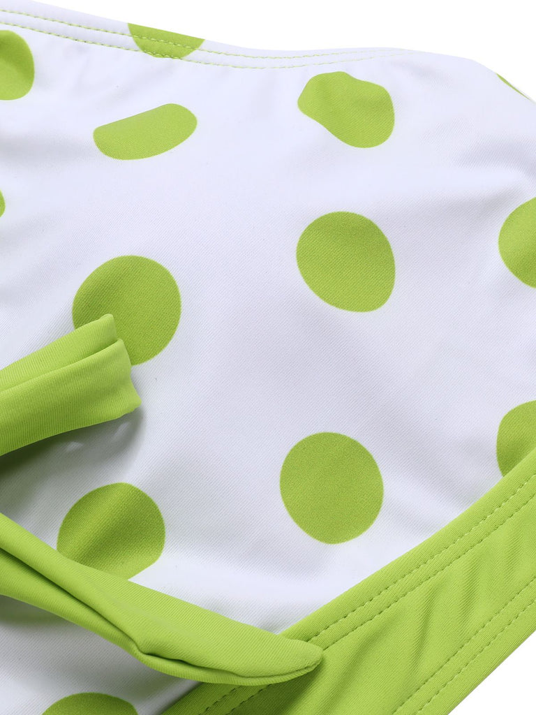 Green 1950s Polka Dot V-Neck Swimsuit, vintage swimsuit, pin-up swimwear - perfect for women who love vintage and retro fashion