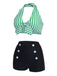 Green 1950s Retro Halter Stripes Bikini Set - vintage fashion, retro style