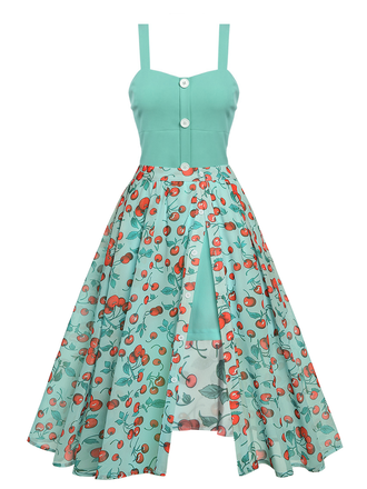 She sways in this Green 1950s Romper & Cherry Skirt and it's pure 1950s magic