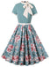 Green 1950s Rose Patchwork Tie Collar Dress, vintage dress, retro fashion, rockabilly, pin-up fashion - perfect for women who love vintage and retro fashion