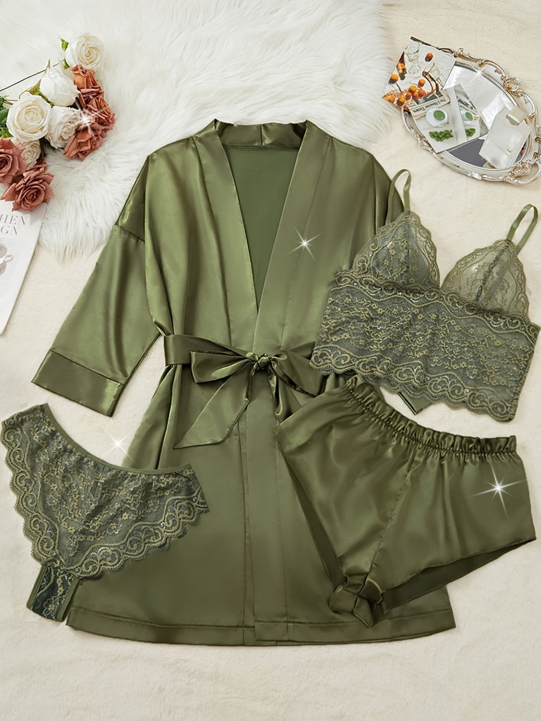 Green 1950s Solid Lace & Satin Pajama Set - vintage fashion, retro style