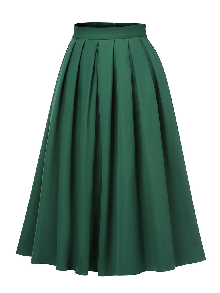 Green 1950s Solid Pleated Skirts — vintage elegance for the modern woman