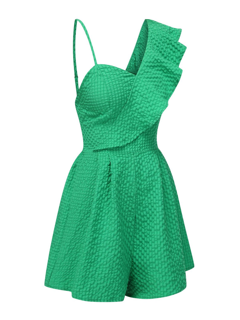 1950s Suspender Ruffle Sleeves Textu | 1950s | vintage romper, retro jumpsuit