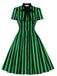 Green 1950s Tie Neck Button Black Stripes Dress, vintage dress, retro fashion, rockabilly, pin-up fashion - perfect for women who love vintage and retro fashion