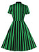 Green 1950s Tie Neck Button Black Stripes Dress, vintage dress, retro fashion, rockabilly, pin-up fashion - perfect for women who love vintage and retro fashion