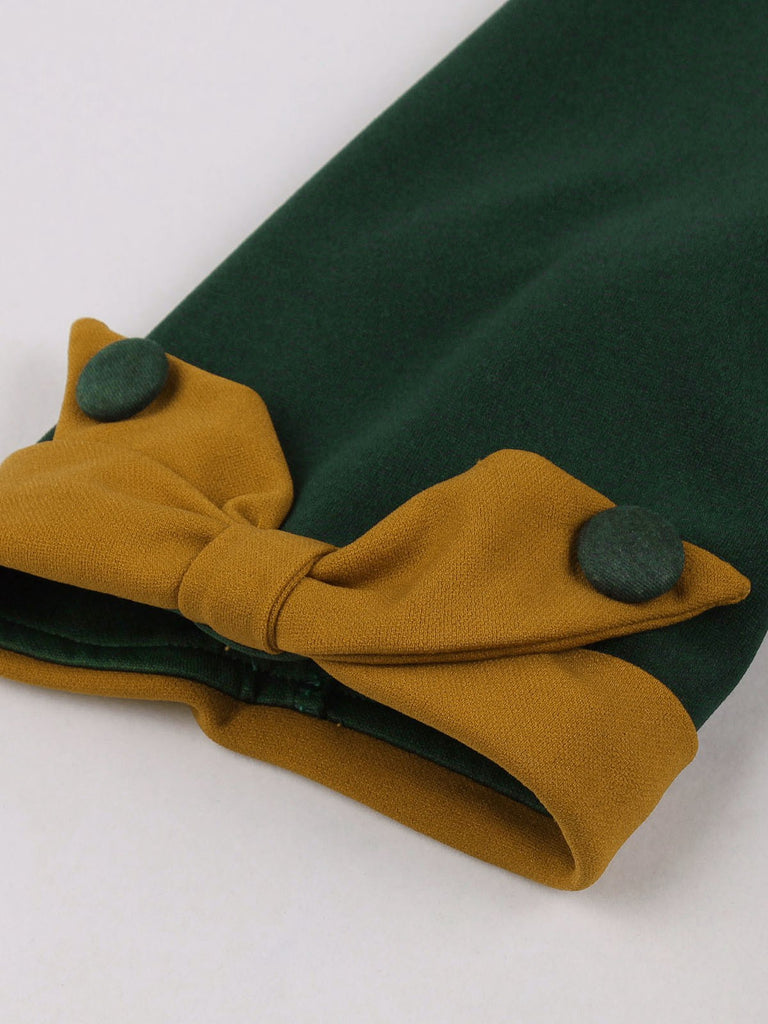 Green 1950s Tie Neck Contrast Patchwork Dress — the kind of 1950s dress that makes strangers smile