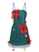 Green 1960s Bow & Christmas Bell Sequin Dress - vintage dress, retro fashion