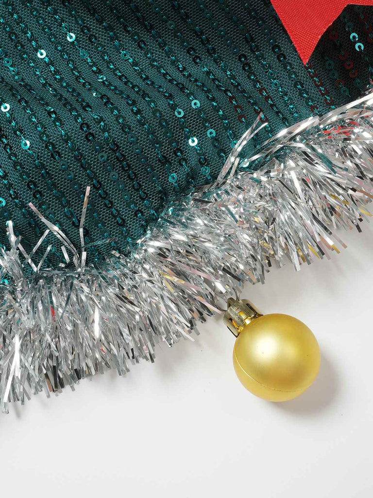 Green 1960s Bow & Christmas Bell Sequin Dress - vintage dress, retro fashion