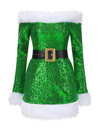 She slips into this Green 1960s Christmas Plush Sequined Patchwork Dress and suddenly it's a 1960s daydream