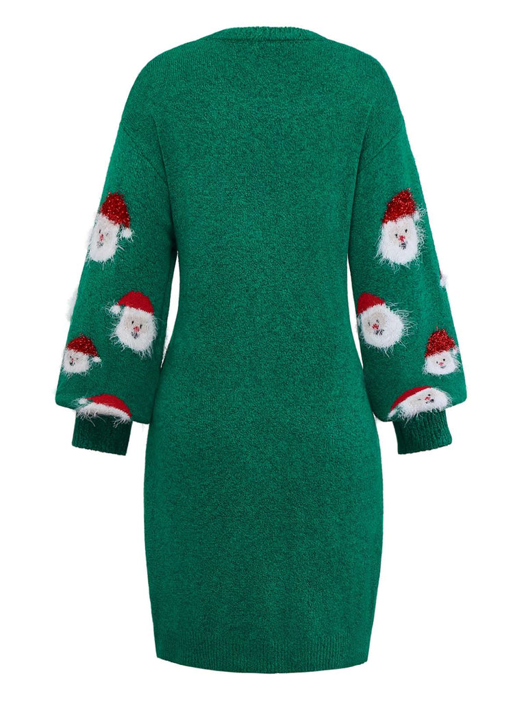 Green 1960s Christmas Santa Claus Sweater Dress - vintage dress, retro fashion