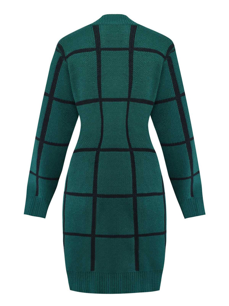 Green 1960s Crew Neck Plaid Knit Sweater Dress - vintage dress, retro fashion