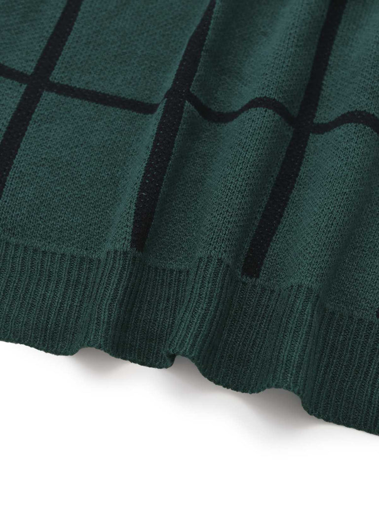 Green 1960s Crew Neck Plaid Knit Sweater Dress - vintage dress, retro fashion