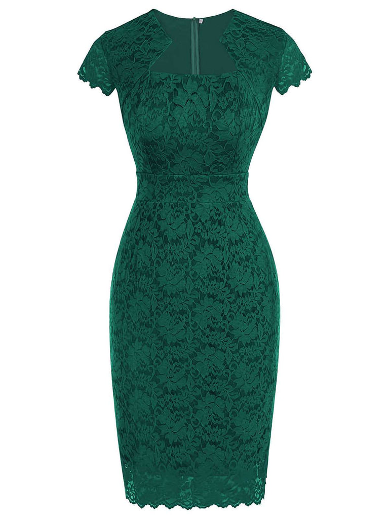 She slips into this Green 1960s Floral Solid Bodycon Dress and suddenly it's a 1960s daydream