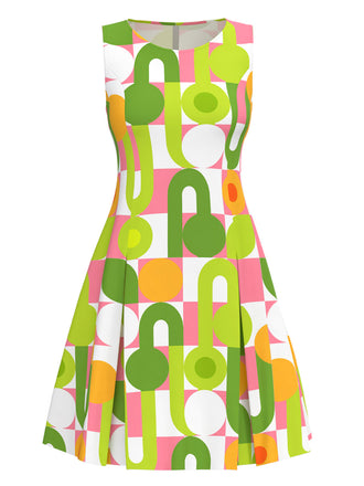 Green 1960s Geometric Print Round Neck Shift Dress - vintage dress, retro fashion