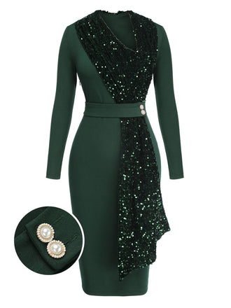 Green 1960s Glitter Patchwork Belted Dress, vintage dress, retro fashion - perfect for women who love vintage and retro fashion