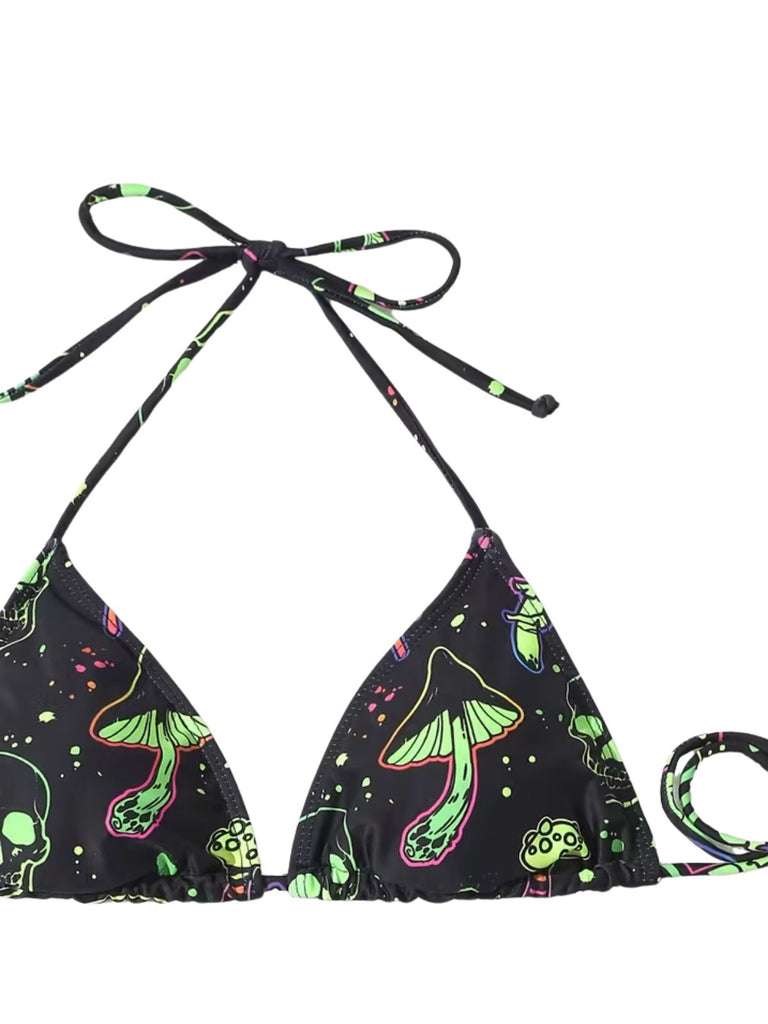 Green 1960s Print Mesh Vintage Slim Bikini Set 4