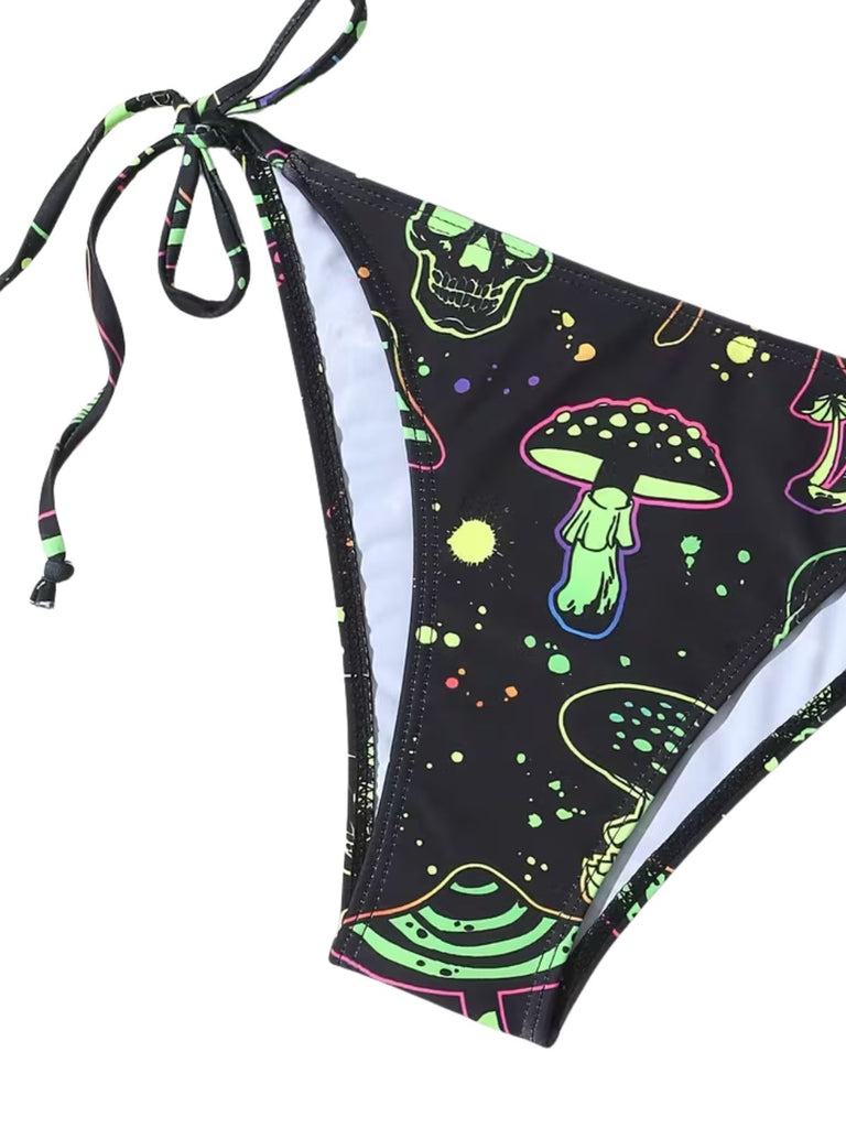 Green 1960s Print Mesh Vintage Slim Bikini Set 5