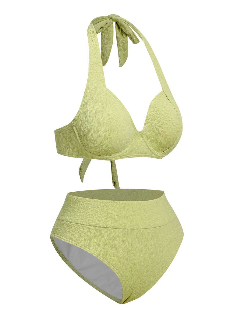 Green 1960s Halter High-Waist Swimsuit: 1960s Riviera elegance, reimagined for her