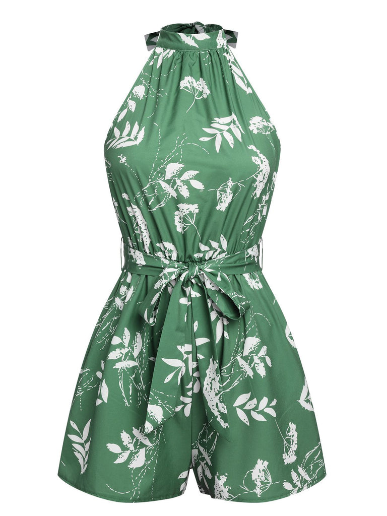 She adds this Green 1960s Halter Plants Belted Romper and suddenly it's 1960s perfection