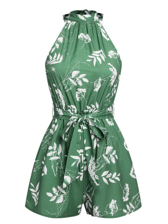 She adds this Green 1960s Halter Plants Belted Romper and suddenly it's 1960s perfection