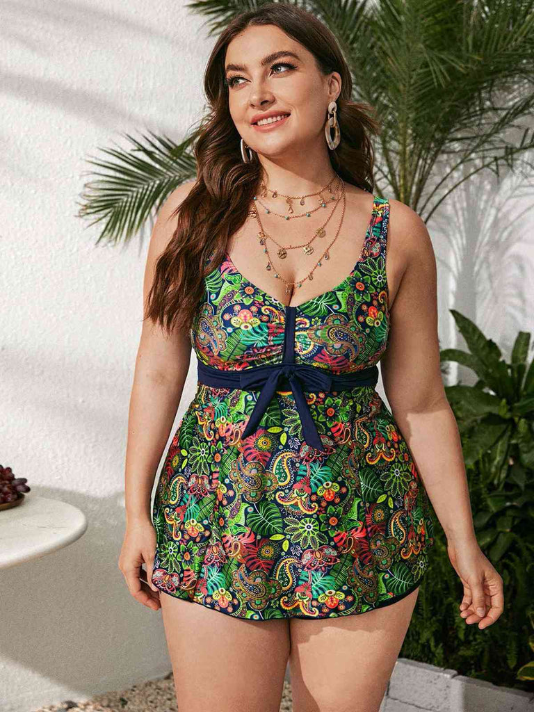 Green 1960s Hippie Prints Bow Tankini — because 1960s glamour never goes out of style