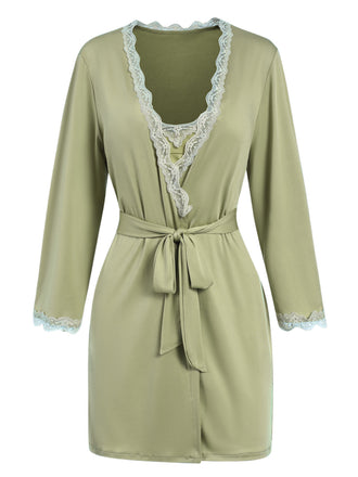 Green 1960s Lace Slit Nightgown & Robe, vintage fashion, retro style - perfect for women who love vintage and retro fashion