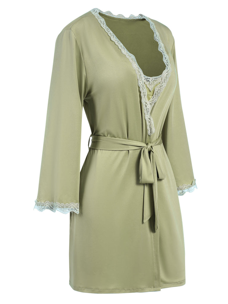 Green 1960s Lace Slit Nightgown & Robe, vintage fashion, retro style - perfect for women who love vintage and retro fashion