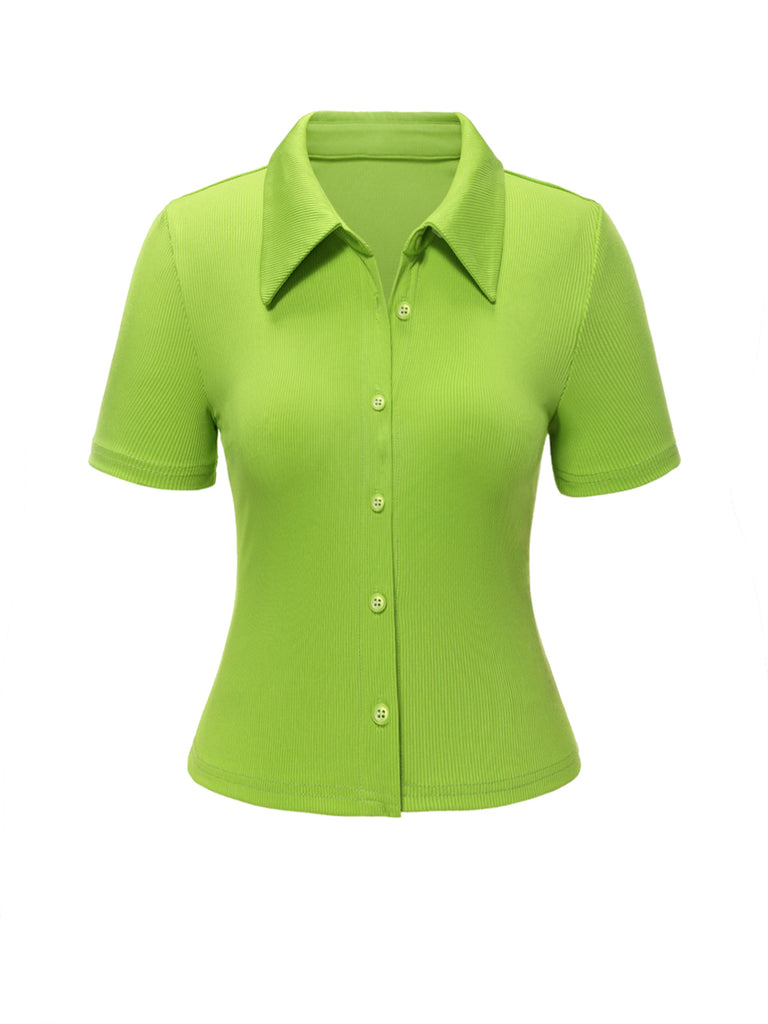 Green 1960s Lapel Knitted Solid Blouse: a 1960s classic that whispers rather than shouts
