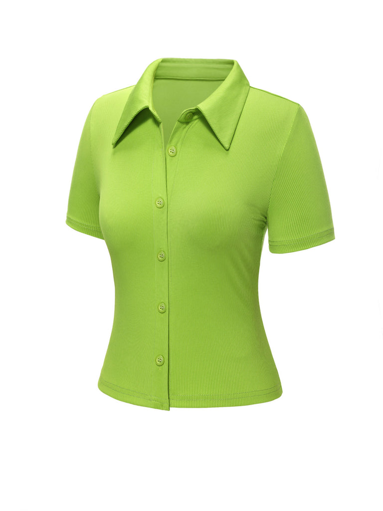 This Green 1960s Lapel Knitted Solid Blouse brings 1960s soul to her everyday