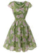 Green 1960s Oil-Painting Rose Dress, vintage dress, retro fashion - perfect for women who love vintage and retro fashion