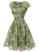 Green 1960s Oil-Painting Rose Dress, vintage dress, retro fashion - perfect for women who love vintage and retro fashion