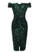 Green 1960s Sequins Off-Shoulder Pencil Dress — vintage elegance for the modern woman