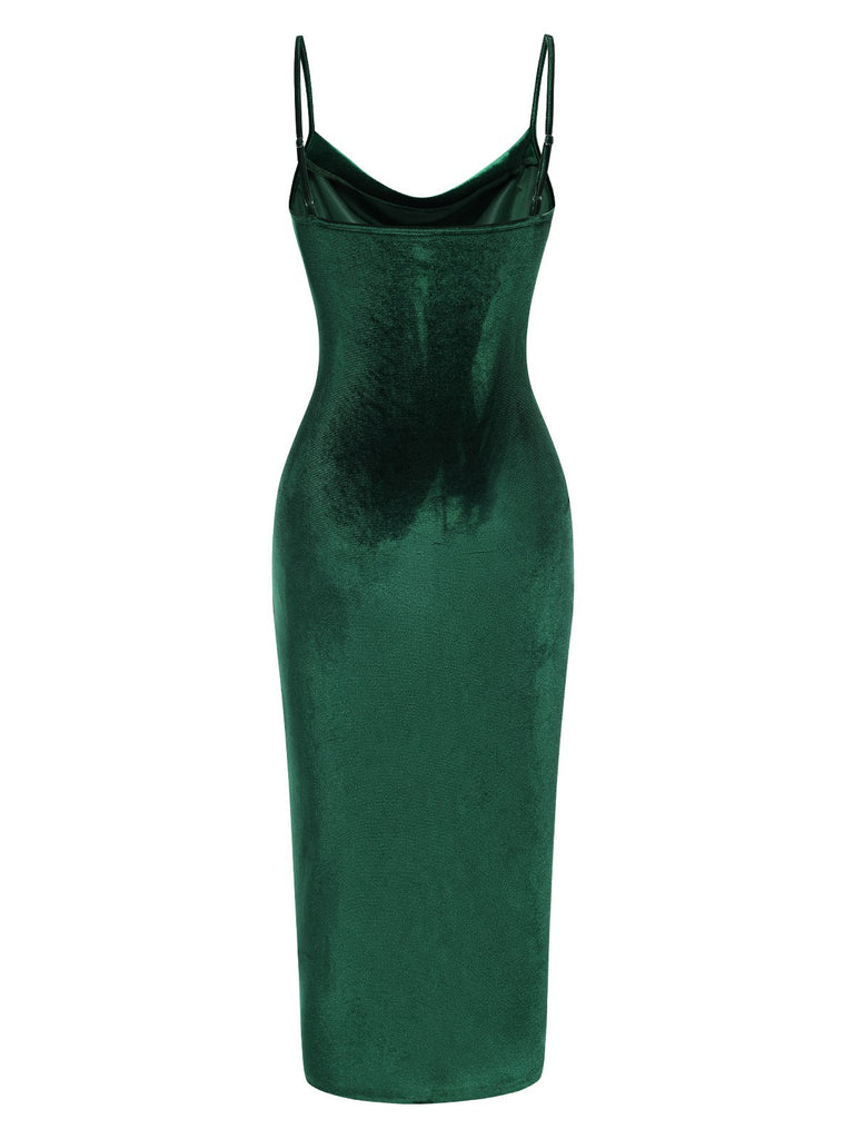 Green 1960s Slit Suspender Velvet Dress, vintage dress, retro fashion - perfect for women who love vintage and retro fashion