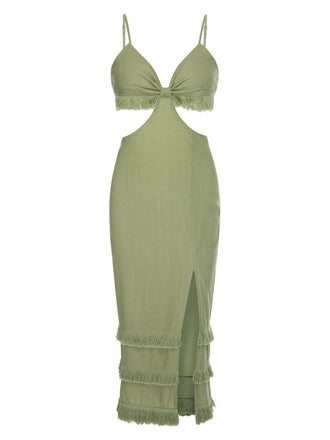 Green 1960s Solid Tassel Hem Suspender Dress, vintage dress, retro fashion - perfect for women who love vintage and retro fashion
