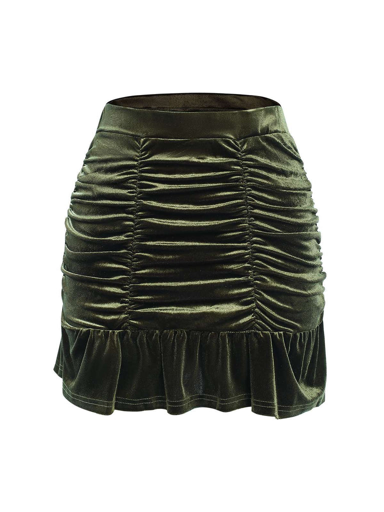Green 1960s Solid Wrinkles Velvet Skirt, vintage skirt, retro style - perfect for women who love vintage and retro fashion