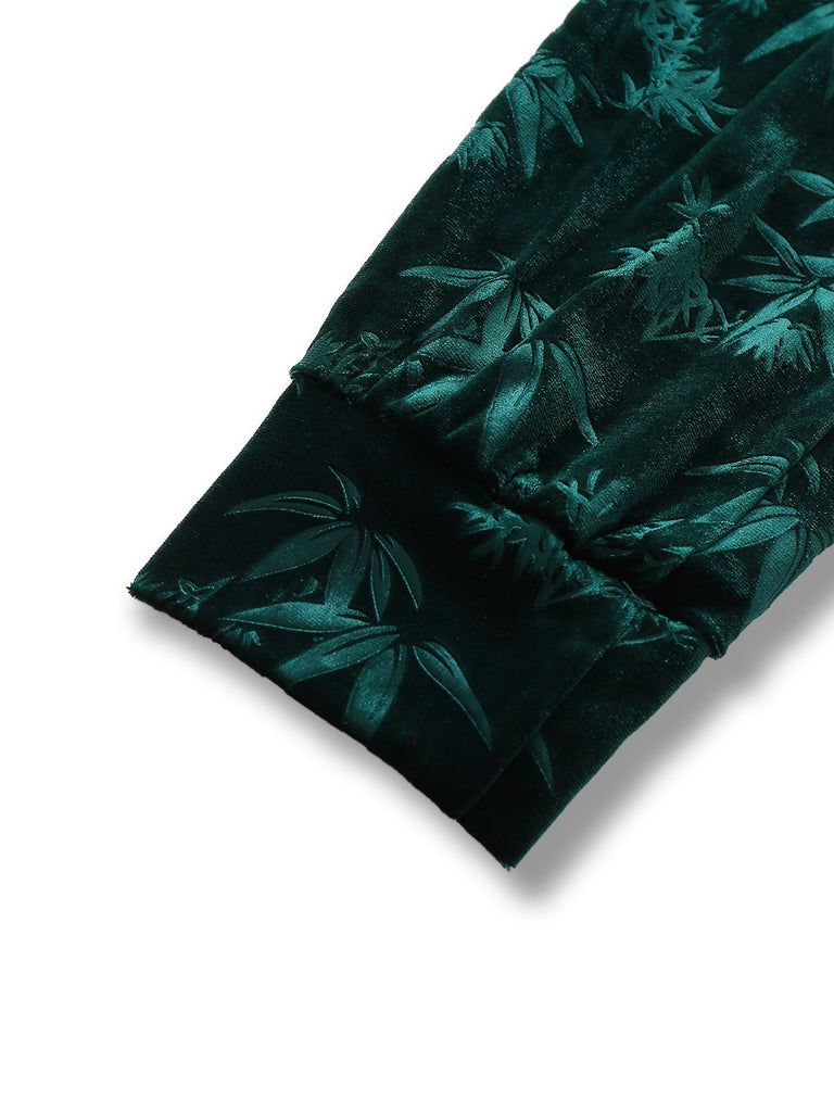 Green 1960s Velvet Plant Pattern Pencil Dress - vintage dress, retro fashion