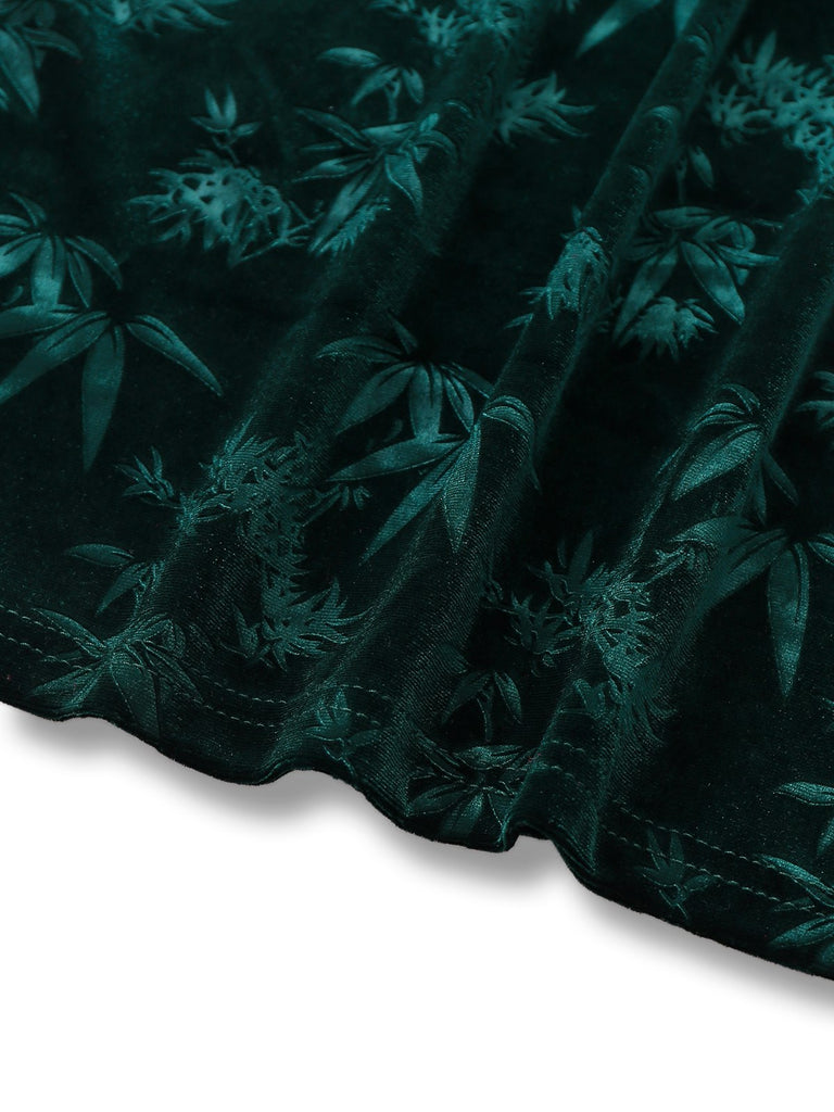 Green 1960s Velvet Plant Pattern Pencil Dress - vintage dress, retro fashion