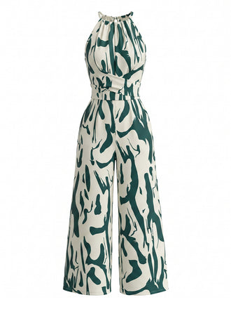 Green 1950s Floral Halter Vintage Jumpsuit