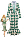 Green 1970s Argyle Fishtail Dress With Tie - vintage dress, retro fashion
