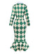 Green 1970s Argyle Fishtail Dress With Tie - vintage dress, retro fashion