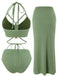 Green 1970s Boho Beaded Bikini Set & Ruched Cover-Up: 1970s Riviera elegance, reimagined for her
