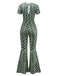 Green 1970s Boho Deep V-Neck Flare Leg Jumpsuit - vintage jumpsuit, retro fashion