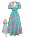 Green 1970s Boho Floral V-Neck Dress - vintage dress, retro fashion