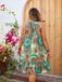 Green 1970s Boho Halter Ruffle Hem Sleeveless Dress - vintage dress, retro fashion, elegant style for vintage lovers